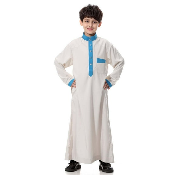 SRZYMJ Boys Arab Long Sleeves Stand Collar Robe White 11-12 Years