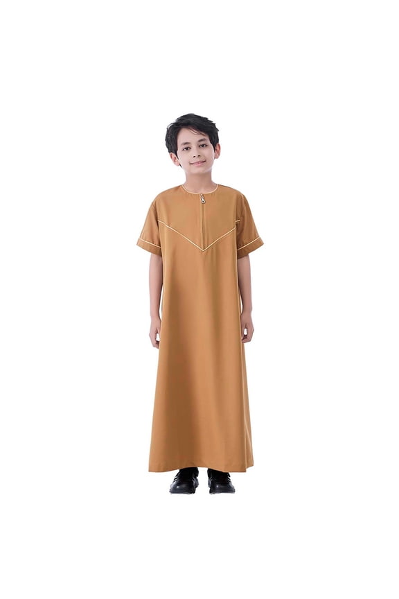 Boys Clothes Durable Kaftan Robe Dubai Long Gown Ethnic Clothes Brown 13-14 Years