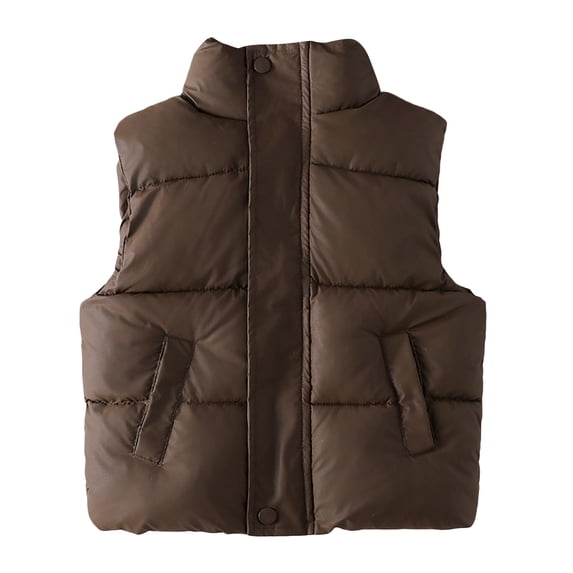 SRZYMJ Boys Packable Puffer Vest Lightweight Water-Resistant Kids' Outerwear Sleeveless Jacket with Zippered Pockets Coffee 11-12Years