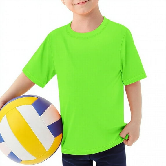 SRZYMJ Boys Rash Guard Swim Shirt UPF 50+ Short Sleeve Athletic Shirts Quick Sun Shirt Neon Tees for Kids Girls Green 7-8 Years