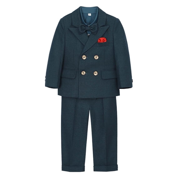 SRZYMJ Boys Suits Set Slim Fit 3 Pieces Jacket Pants with Vest Formal Suits Kids Party Suit Wedding Tuxedos Dark Green 4-5 Years