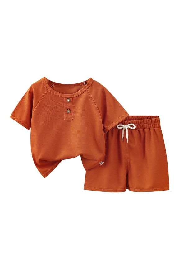 Boys T-Shirt & Shorts Set 2-Piece Outfit Cotton Summer Clothes for Toddler Boys, Soft Breathable Matching Set Brick Red 3-4 Years