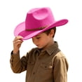 thumbnail image 1 of SRZYMJ Boys Western Style Cowboy Hat, Curved Wide Brim Felt Hat with Embossed Leather Band, Kids Outdoor Cosplay Cowboy Hat, 1 of 4
