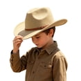 thumbnail image 1 of SRZYMJ Boys Western Style Cowboy Hat, Curved Wide Brim Felt Hat with Embossed Leather Band, Kids Outdoor Cosplay Cowboy Hat, 1 of 4