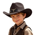 thumbnail image 1 of SRZYMJ Boys Western Style Cowboy Hat, Curved Wide Brim Felt Hat with Embossed Leather Band, Kids Outdoor Cosplay Cowboy Hat, 1 of 4