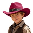 thumbnail image 1 of SRZYMJ Boys Western Style Cowboy Hat, Curved Wide Brim Felt Hat with Embossed Leather Band, Kids Outdoor Cosplay Cowboy Hat, 1 of 4