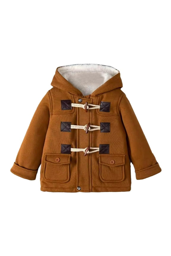 Boys Winter Hooded Jacket Duffle Coat Outerwear with Zipper for Cold Weather Brown 3-4 Years