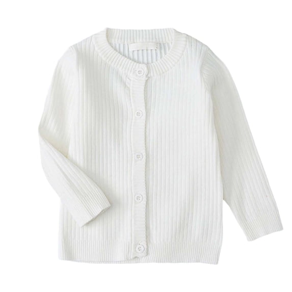 SRZYMJ Boys and Girls Classic Striped Knit Cardigan Coat Soft Round Neck Baby Sweater Comfortable Everyday Wear White 3-4 Years
