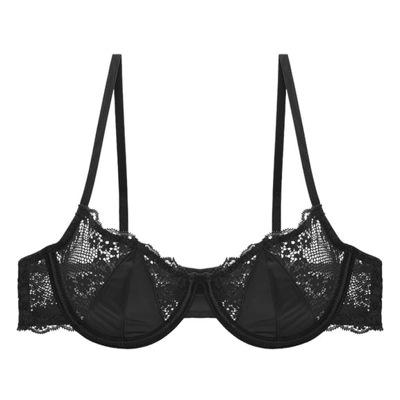 SRZYMJ Bra for Women Women's See Through Floral Lace Bra Sheer Balconette No Underwire Bralettes Push Up Everyday Bras