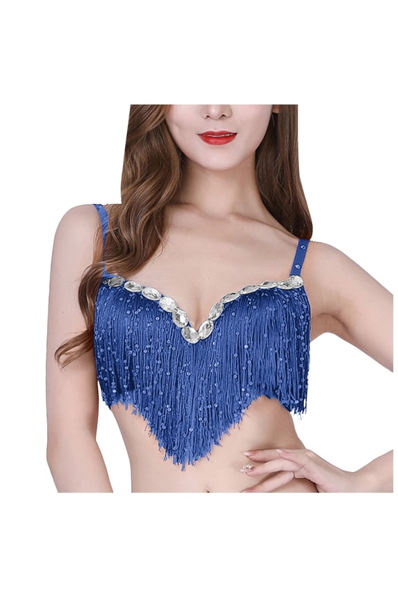 Casual Bra for Women Women's Fashionable Fringe Dance Bra with Shimmering Sequin Details for Stage Performance and Show Elegant Sparkling Top