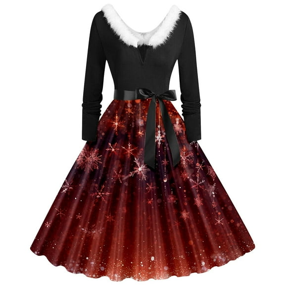 SRZYMJ Christmas Dresses for Women 1950s Vintage Cocktail Dress Unique Asymmetric Neckline Design For Holiday