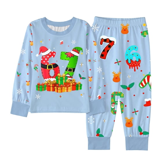 SRZYMJ Christmas Kids 67 2 Piece Outfit Sets Boys Girls Youth Winter 6 7 Long Sleeve Top & Pants Set Light Blue-4 6-7 Years