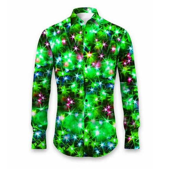SRZYMJ Christmas Shirts for Men Long Sleeve Button Down Dress Shirt Novelty 3D Reindeer Hawaiian Tops Xmas Holiday Party Clothes