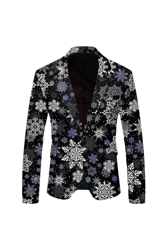 Christmas Suit Jacket for Men Funny Xmas Blazer Jacket Snowflake Print Tuxedo One Button Shawl Lapel Party Jackets