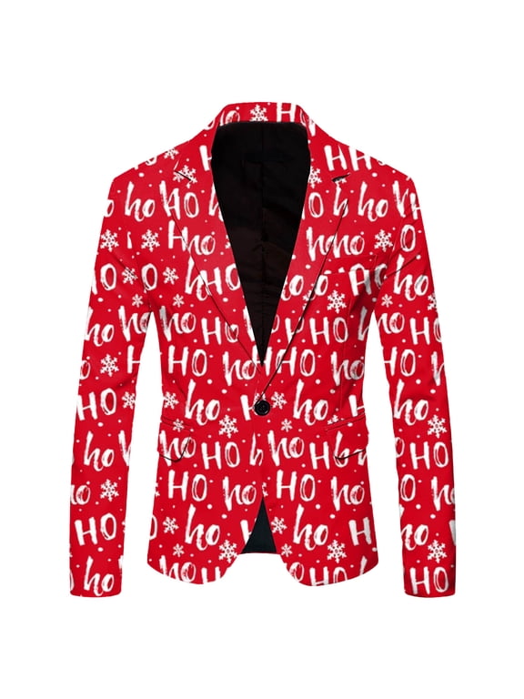 Christmas Suit Jacket for Men Funny Xmas Blazer Jacket Snowflake Print Tuxedo One Button Shawl Lapel Party Jackets