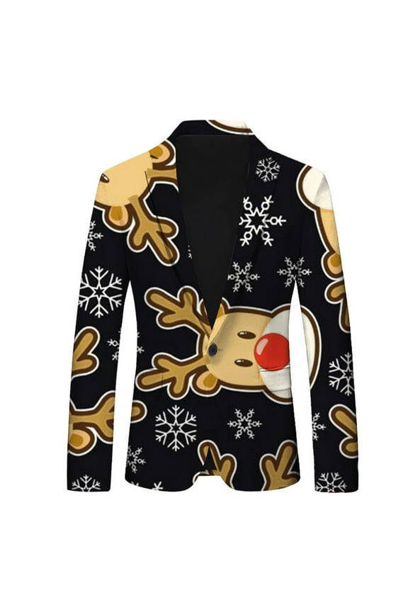 Christmas Suit Jacket for Men Funny Xmas Blazer Jacket Snowflake Print Tuxedo One Button Shawl Lapel Party