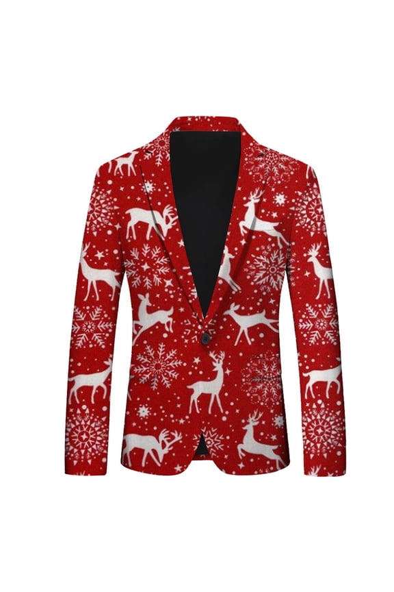 Christmas Suit Jacket for Men Funny Xmas Blazer Jacket Snowflake Print Tuxedo One Button Shawl Lapel Party
