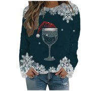 SRZYMJ Christmas Sweatshirts for Women Crewneck Christmas Bow Pullover Shirt Oversized Holiday Sweater