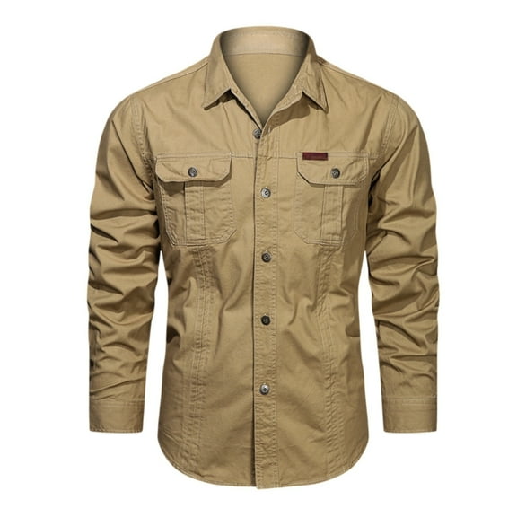 SRZYMJ Classic Men's Long Sleeve Button Down Shirt for Autumn Casual Wear Comfortable Everyday Solid Color Top