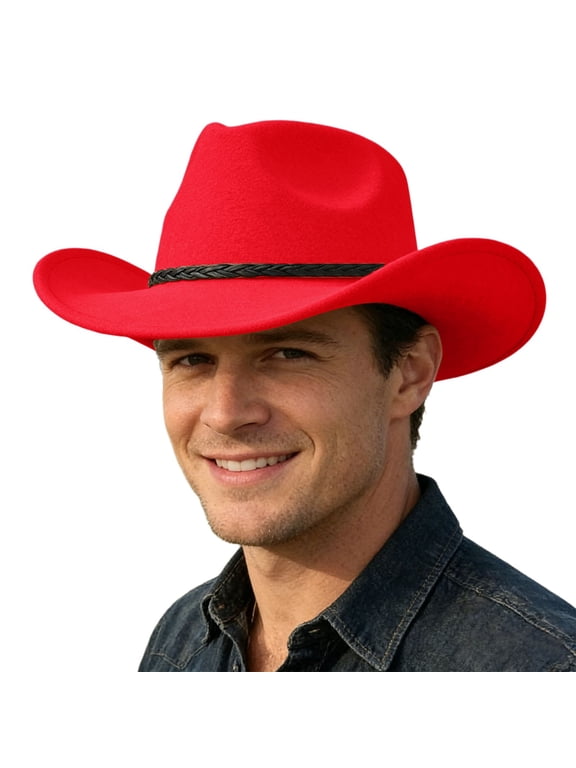 Classic Wool Fedora Hat with Leather Band Roll Up Wide Brim Western Cowboy Hat for Men Women