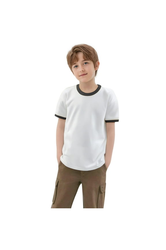 Color Block Short Sleeve Crewneck T-Shirt for Toddler and Kids Boys Girls Casual Comfortable Childrens Tee Grey 2-3 Years