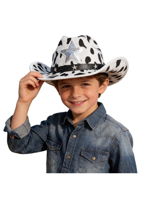 Cow Print Cowboy Hat Black and White Cow Pattern Western Cowgirl Hats for Cowboy Theme Party Halloween Dress up Accessories
