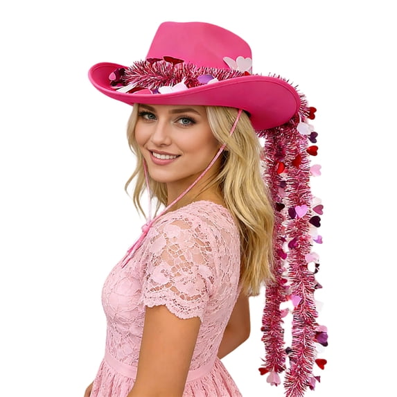 SRZYMJ Cowboy Hat for Men and Women Heart Sequins Ribbons Decor Western Cowgirl Hat for Halloween