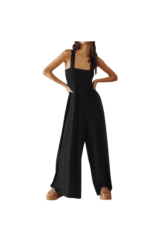 Elegant Women's Plus Size Tunic Jumpsuit with Adjustable Straps and Flowy Wide Leg Design Featuring Convenient Pockets for Comfort and Style