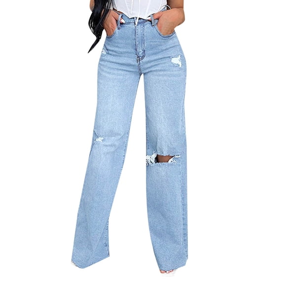 SRZYMJ Flare Jeans for Ladies Distressed Denim Pants for Women Relaxed Fit High Rise Stretch Bootcut Jeans Comfortable