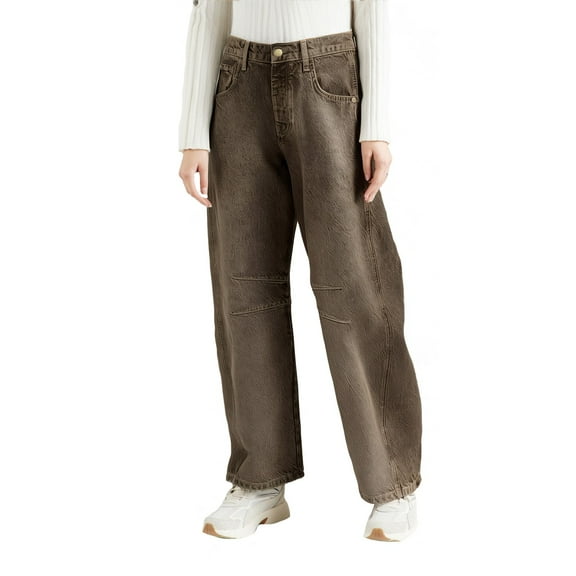 SRZYMJ Flare Jeans for Ladies Women's Casual Loose Fit Wide Leg Washed Denim Trousers for Everyday Comfort and