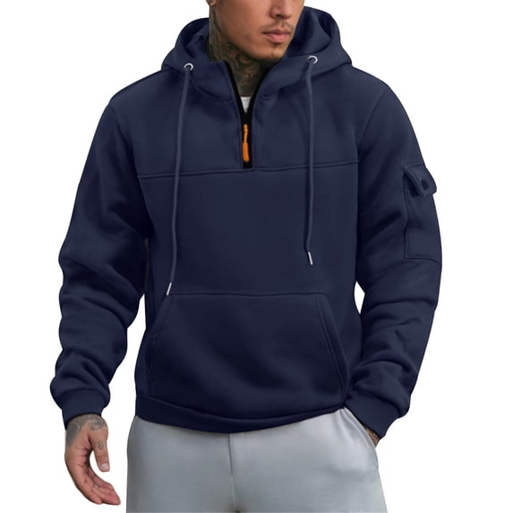 SRZYMJ Fleece Lined Men's Hoodie Men's Lightweight Quarter Zip Pullover Hoodie for Outdoor Casual Wear in Spring and