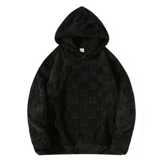 SRZYMJ Lined Men's Hoodie Men's Winter Long Sleeve Hooded Sweatshirt Casual Outdoor Solid Color Wool Blend Pullover for Cold