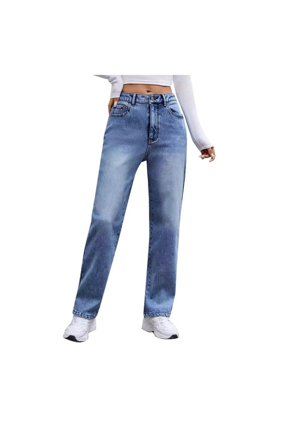 Frayed Hem Denim Jeans Women's Velvet Stretch Denim Trousers Fashionable Casual Straight Slim Fit Comfortable Soft Textured Pants for
