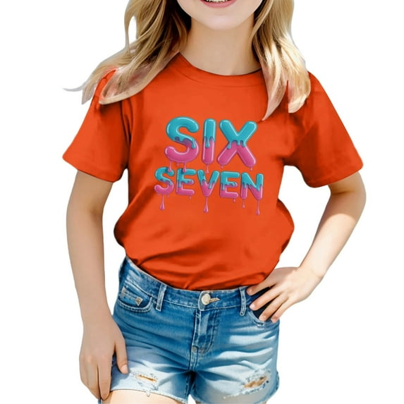 SRZYMJ Fun Six Seven 6 7 Meme Design 6 7 T-Shirt Girls Short Sleeve ...