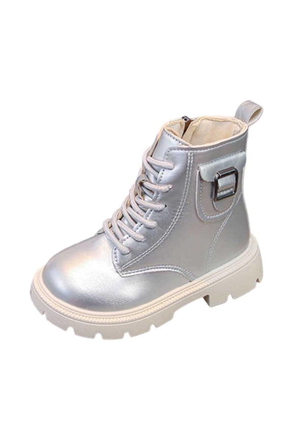 Girls Ankle Boots Fashion Leather Casual Winter Footwear For Toddler And Youth Silver 5-6 Years