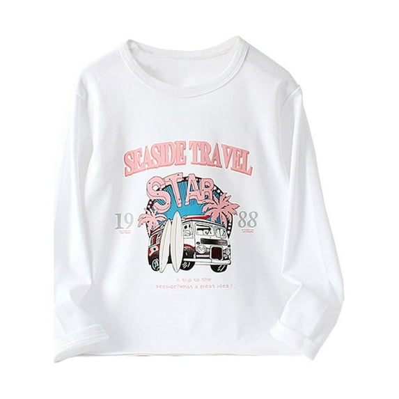 SRZYMJ Girls Autumn Long Sleeve Printed T-Shirt Comfortable Warm Top for Everyday Casual Wear