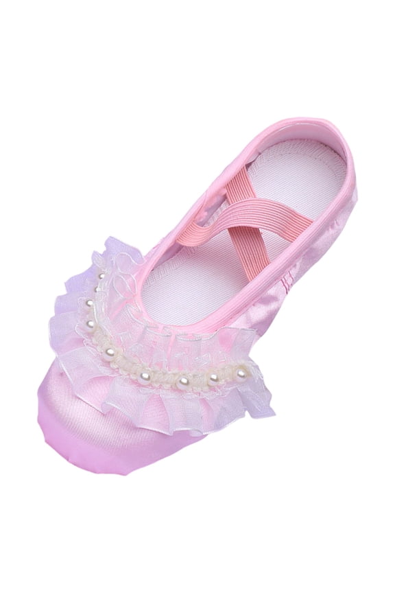 Girls Ballet Shoes Ballerina Flats for Kids Dance - Soft Satin, Split Sole Pink 6-7 Years