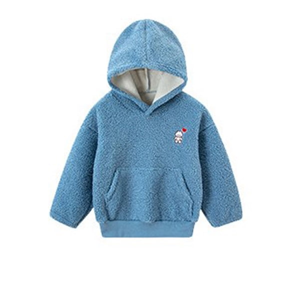 SRZYMJ Girls Boys Fuzzy Pullover Hoodies Sweatshirt Casual Loose Outwear Coat with Pockets Blue 5-6 Years