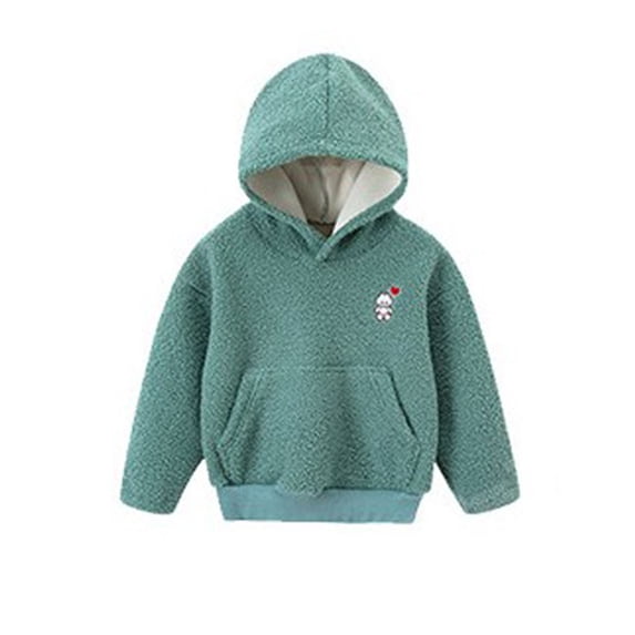 SRZYMJ Girls Boys Fuzzy Pullover Hoodies Sweatshirt Casual Loose Outwear Coat with Pockets Green 7-10 Years
