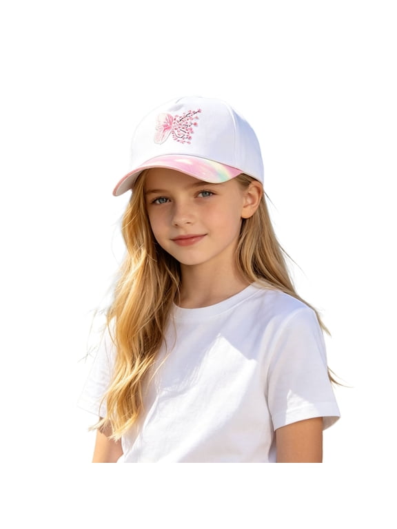 Girls Butterfly Embroidery Baseball Cap, Sparkle Sequin Sun Hat, Adjustable Fashion Kids Shade Cap for Outdoor Daily Wear