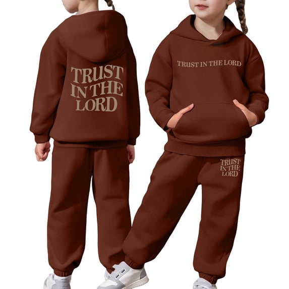 SRZYMJ Girls Casual Long Sleeve Hooded Pullover and Pants Set Soft Warm Kids Sweatsuit for Everyday Wear Coffee 12-13 Years
