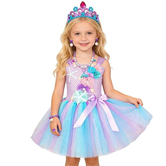 SRZYMJ Girls Dress Tutu Party Gown Sparkly Sequin Mesh Layered Skirt for Birthday Halloween Celebration f-Pink 3-4 Years