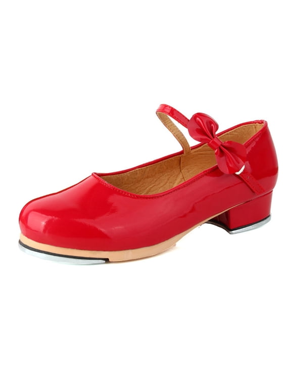 Girls Easy Strap Tap Shoe for Girls and Boys Tap Flat Red 5.5-6 Years
