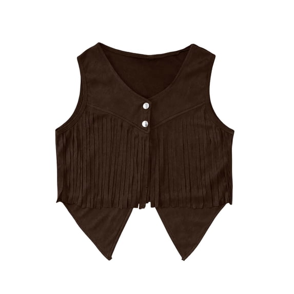 SRZYMJ Girls Suede Tassel Vest 70s Hippie Cardigan Cowgirl Fringe Jacket Coffee 5-7 Years