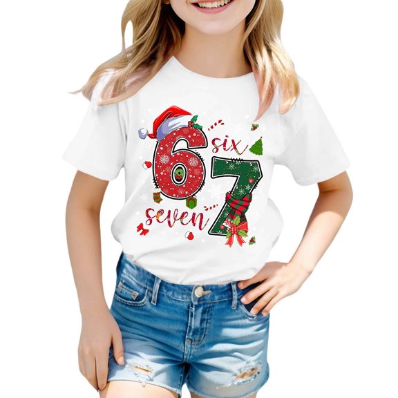 SRZYMJ Girls Graphic Short Sleeve T Shirt Cute Casual Round Neck Tee for Kids Toddler Youth Soft Top b-White 3-4 Years
