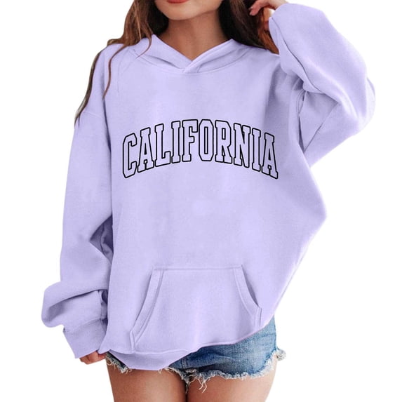 SRZYMJ Girls Hooded Pullover Sweater Long Sleeve Casual Comfort Wear For Daily Activities And Outdoor Purple 7-8 Years