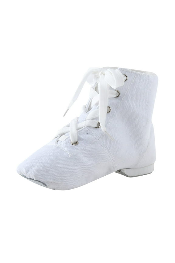 Girls Jazz Shoes Canvas Dance Boots Split Sole Ballroom Dancing Flat White 12-12.5 Years