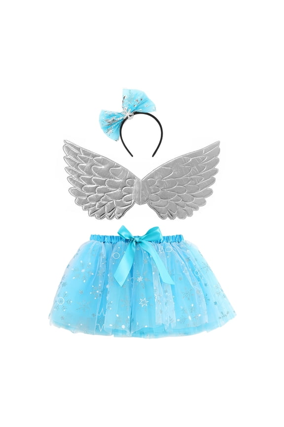 Girls Rainbow Bow Tutu With Wings and HeadbandFluffy Tulle Outfit Ballet Princess Skirt Infant-Toddler to Birthday Clothes