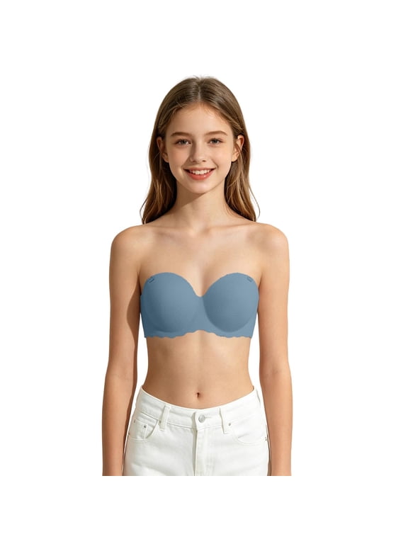 Girls Strapless Push Up Bandeau Bra, No Underwire Thin Padding Tube Top, Invisible Anti- Bustier for Daily & Dress Wear