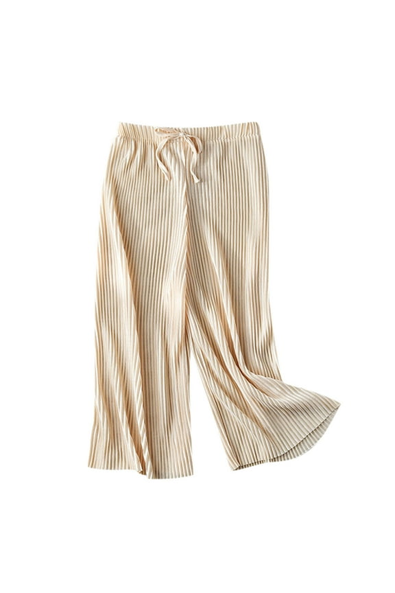 Girls Striped Wide Leg Paper Bag Pants High Waisted Drawstring Loose Palazzo Pants